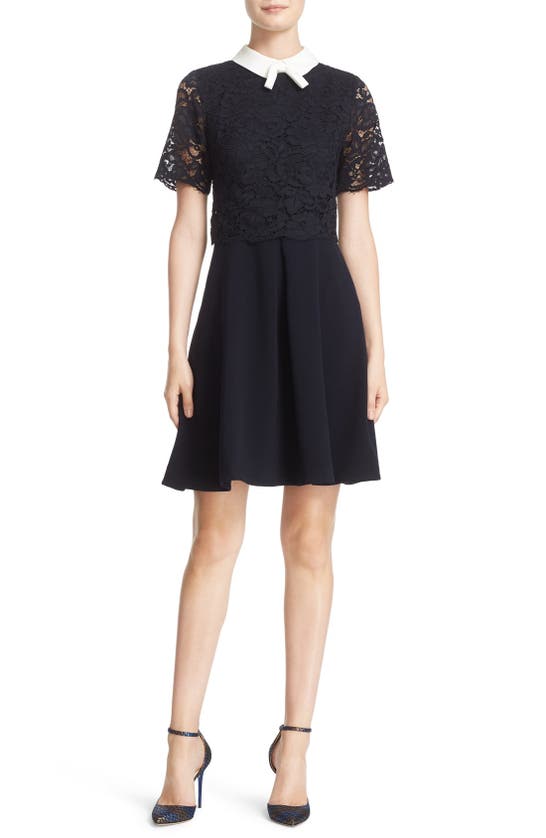 Ted Baker 'dixxy' Contrast Trim Lace Bodice Fit & Flare Dress In Navy |  ModeSens
