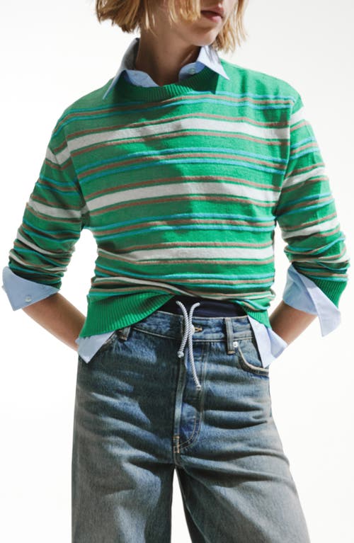 Mango Round-neck Striped Sweater Pastel Green In Green