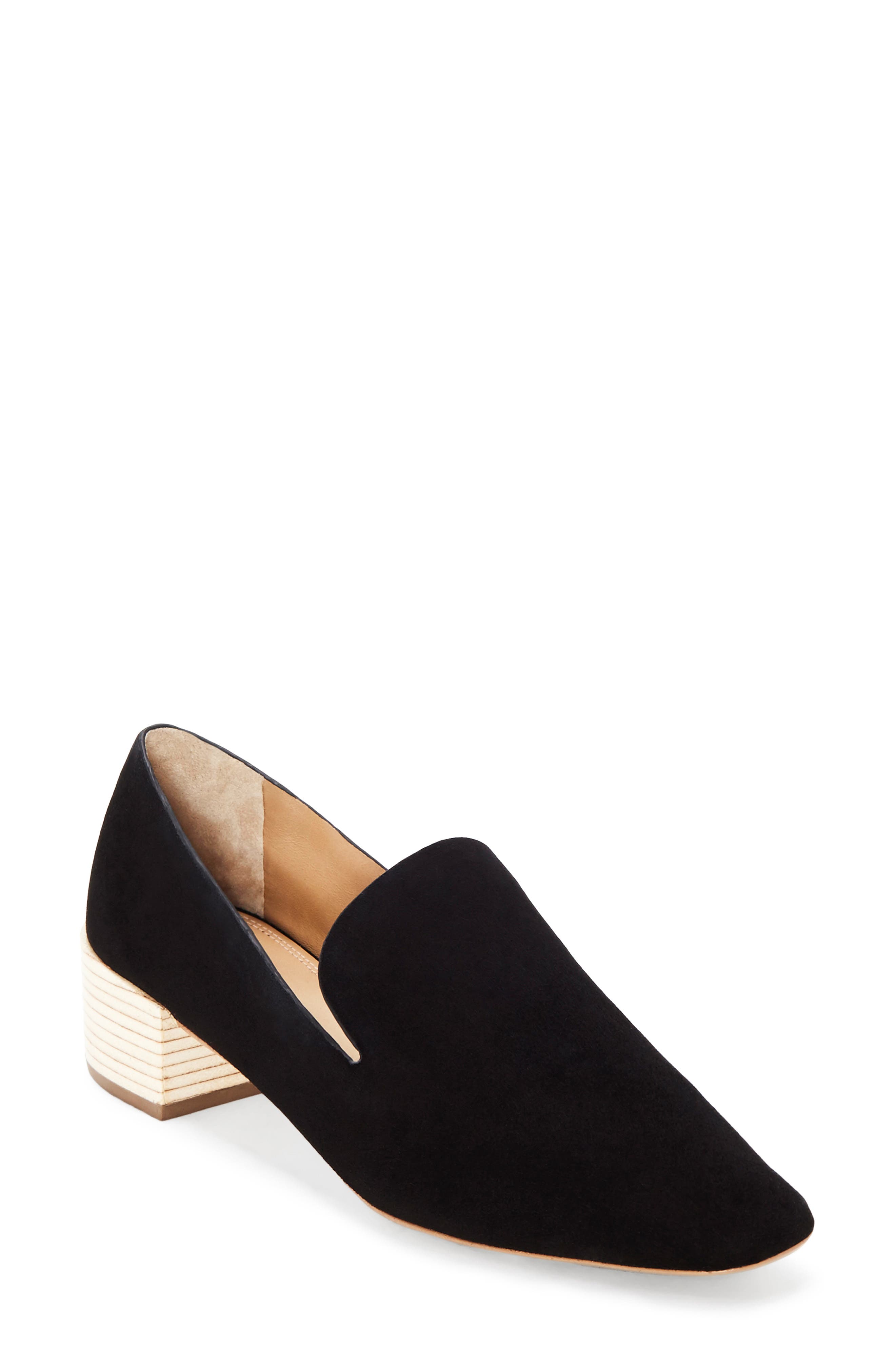 stacked heel loafer