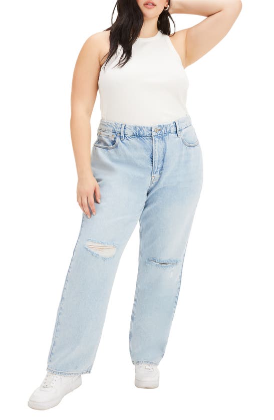 Shop Good American Good '90s Ripped Straight Leg Jeans In Blue542