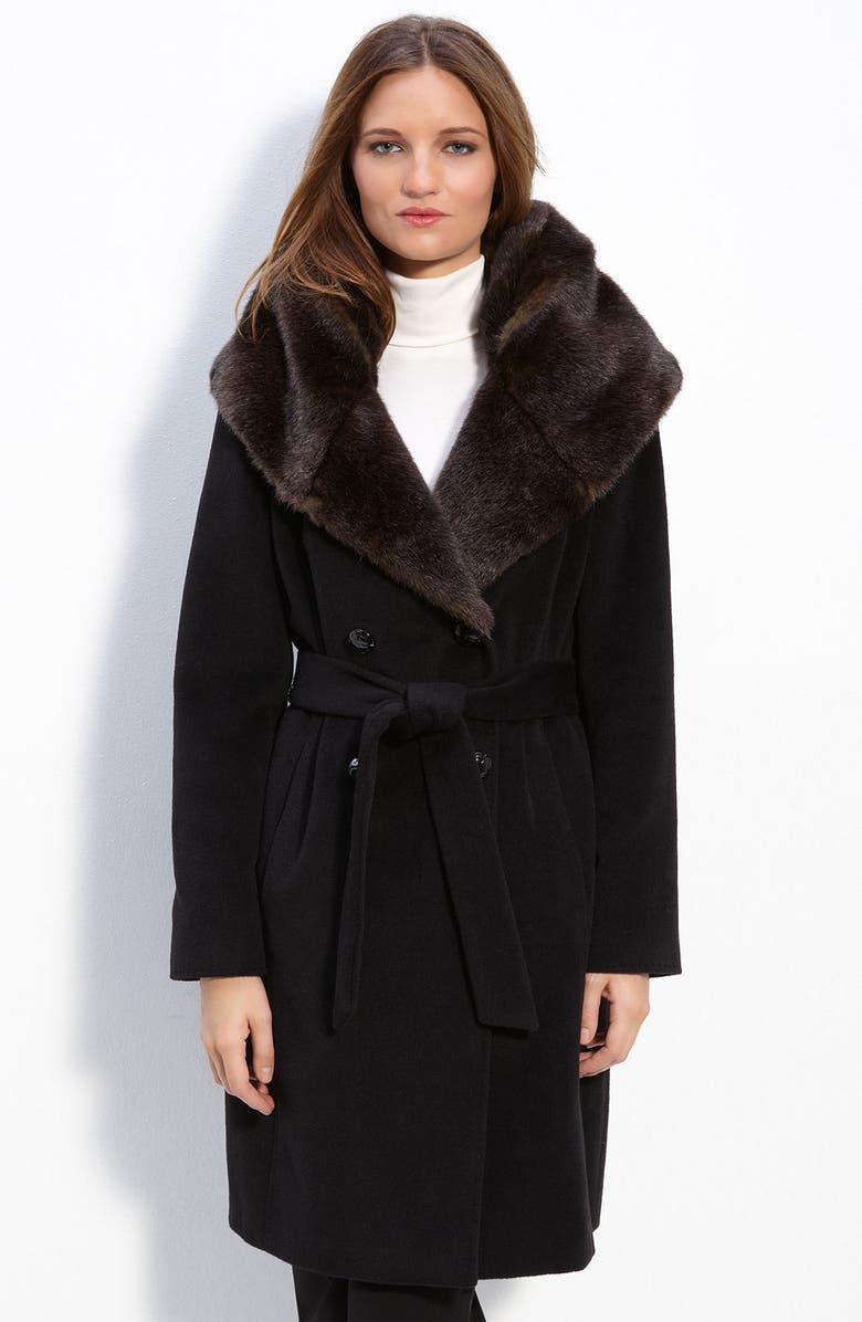 Calvin Klein Belted Coat with Faux Fur Trim | Nordstrom