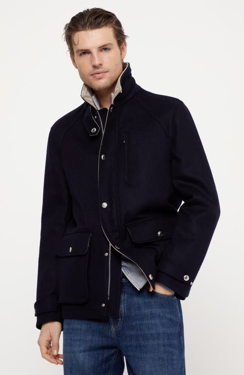 Shop Brunello Cucinelli Double Beaver Outerwear Jacket In Navy Blue