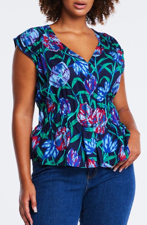 Estelle Nautical Floral Top In Navy/green