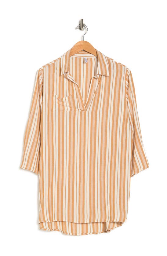 Boho Me Yarn Dye Stripe Tunic In Beige Stripe