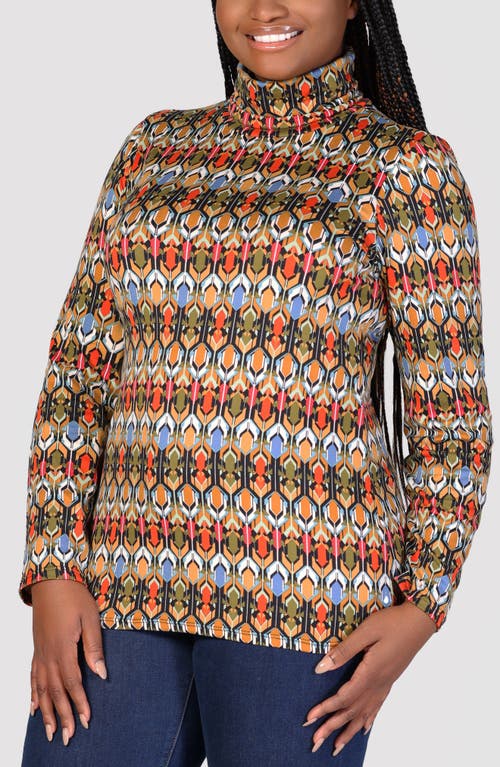 Shop 24seven Comfort Apparel Geo Print Turtleneck Jersey Top In Orange Multi