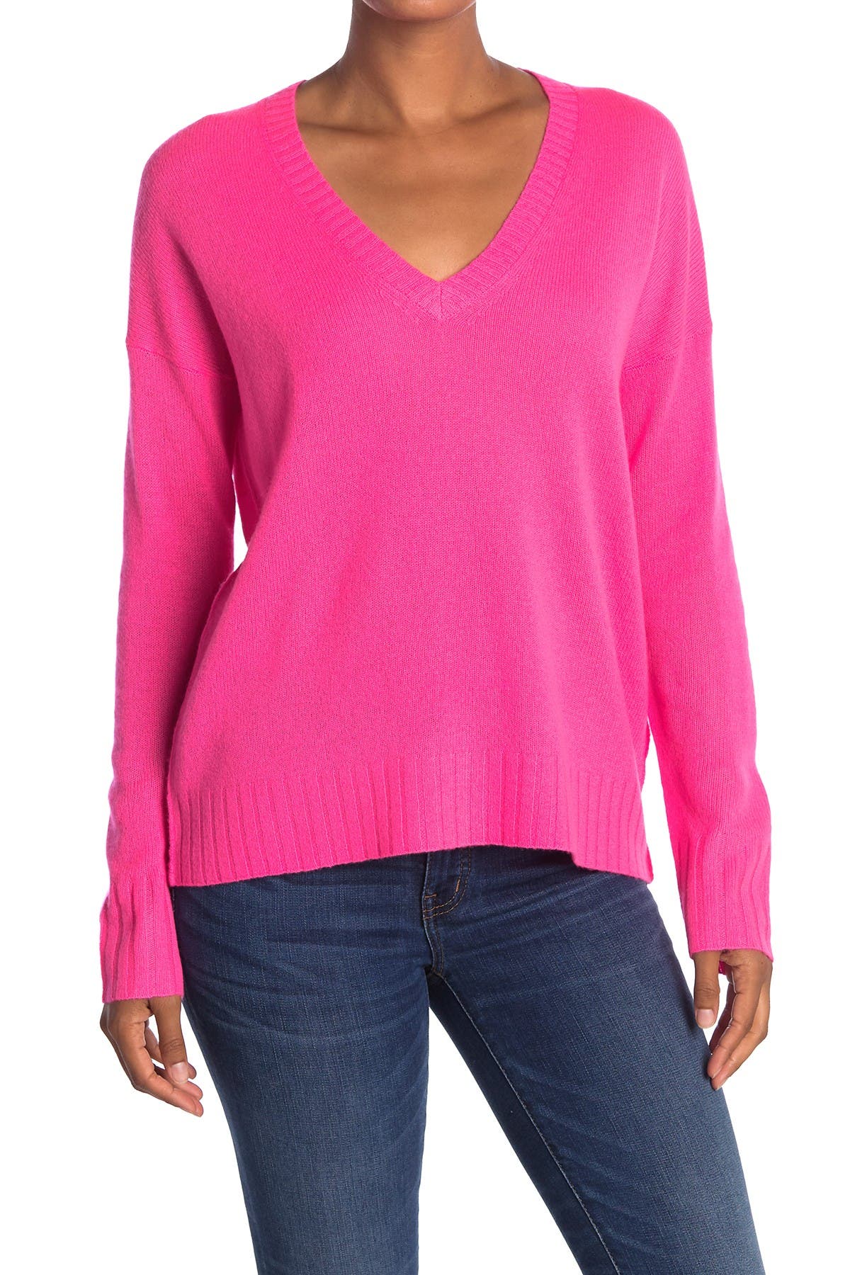 pink cashmere v neck sweater
