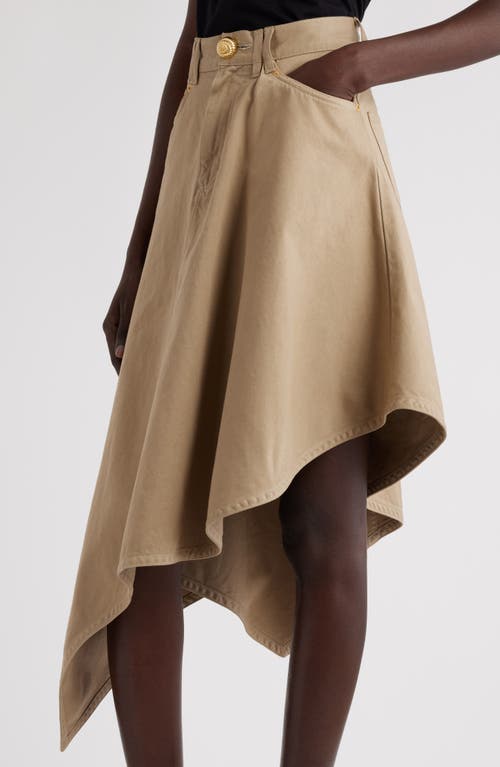 Shop Balmain Asymmetric Cotton Canvas Skirt In 0fk Beige