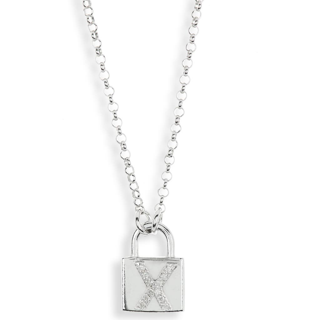 Meshmerise Diamond Padlock Initial Pendant Necklace In White-x