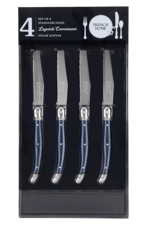 French Home Set Of 4 Laguiole Connoisseur Steak Knives In Navy Blue