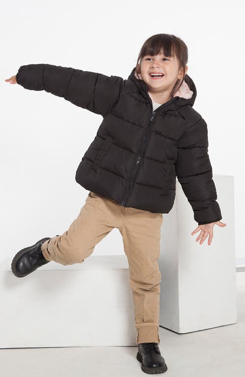 Rokka&rolla Kids' Heavyweight Puffer Jacket Fleece Lined Bubble Coat In Rich Black