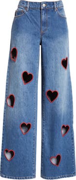 Alice + Olivia Karrie Embroidered Heart Cutout Nonstretch Jeans