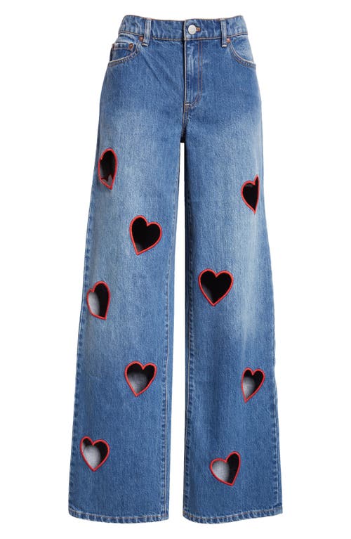 Alice + Olivia Karrie Embroidered Heart Cutout Nonstretch Jeans in True Blues Dark
