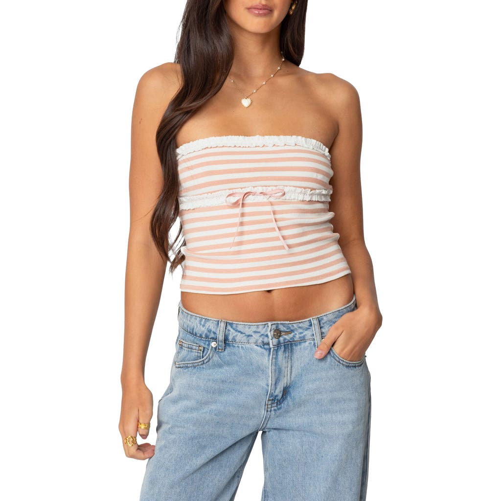 EDIKTED EDIKTED STRIPE RUFFLE TRIM TUBE TOP