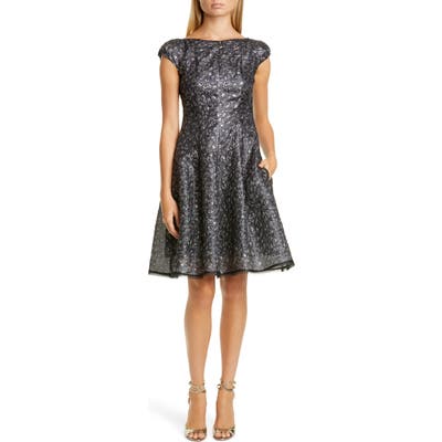 Talbot Runhof Metallic Petal Cloque Dress, Black