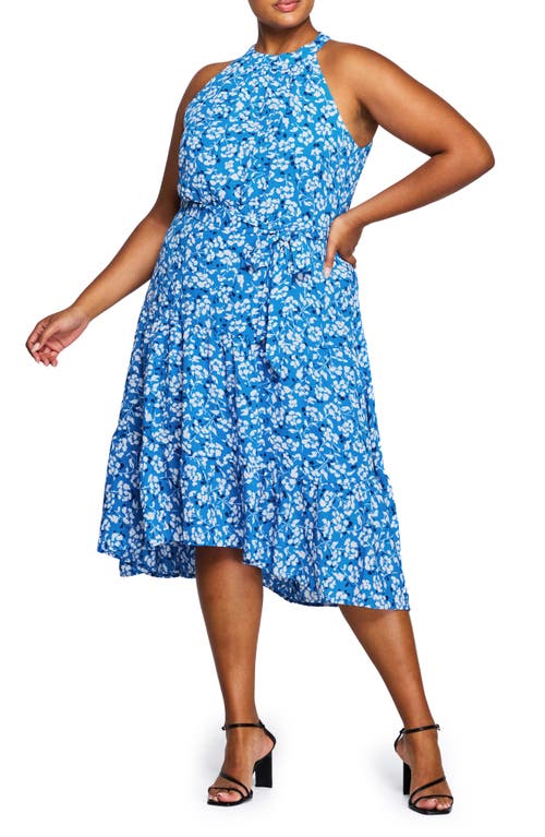 Estelle Catania Floral Halter Midi Dress in Blue/Milk