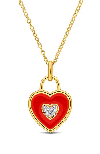 Delmar Enamel & Diamond Heart Pendant Necklace In Red