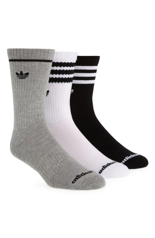 adidas Assorted 3-Pack Originals Roller Crew Socks in White/Grey/Black at Nordstrom, Size Large