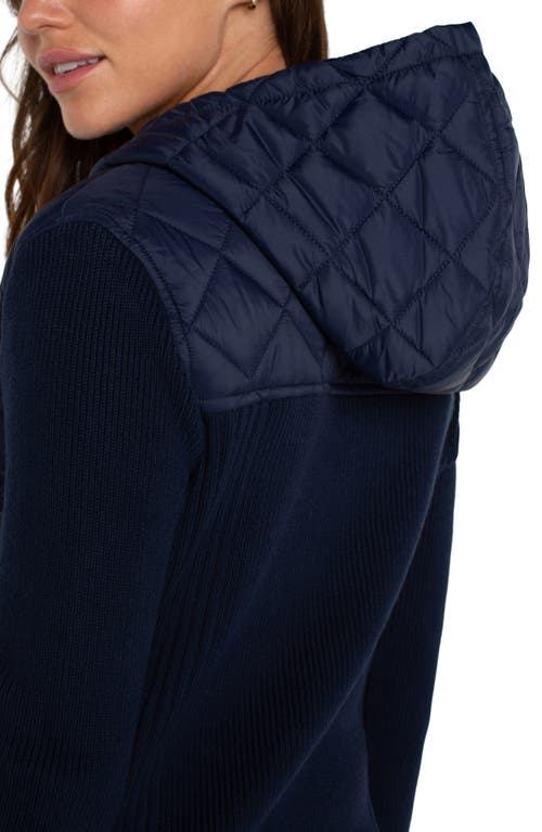 Shop Liverpool Quilted Front Hooded Jacket In Dark Navy