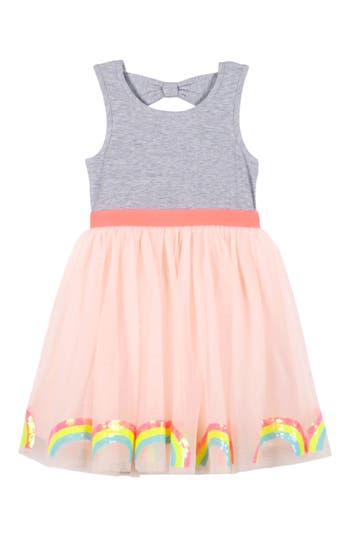 Shop Zunie Kids' Sleeveless Rainbow Tutu Dress In Heathered Grey/blush