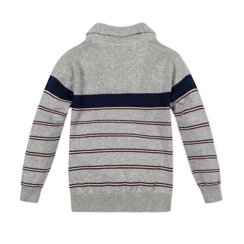 Hope & Henry Baby Boys' Organic Shawl Collar Sweater, Infant In Gray Heather Academy Stripe