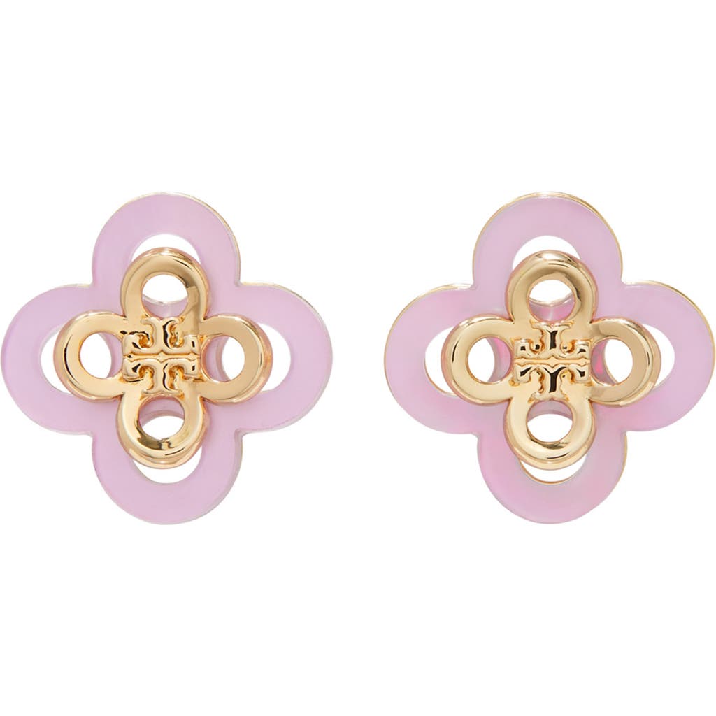 Tory Burch Kira Clover Stacked Stud Earrings In Tory Gold/light Pink