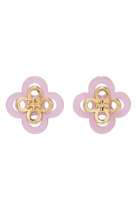 Tory Burch Kira Clover Stacked Stud Earrings In Tory Gold / Light Pink