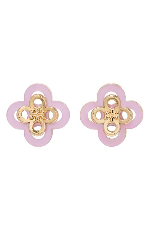 Tory Burch Kira Clover Stacked Stud Earrings In Tory Gold/light Pink