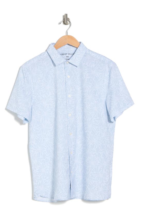 Perry Ellis Woven Stretch Floral Short Sleeve Button-up Shirt In Heather