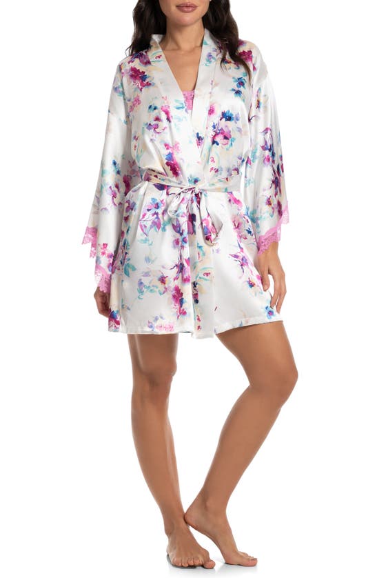 In Bloom By Jonquil Floral Satin Wrap Robe In Ivory