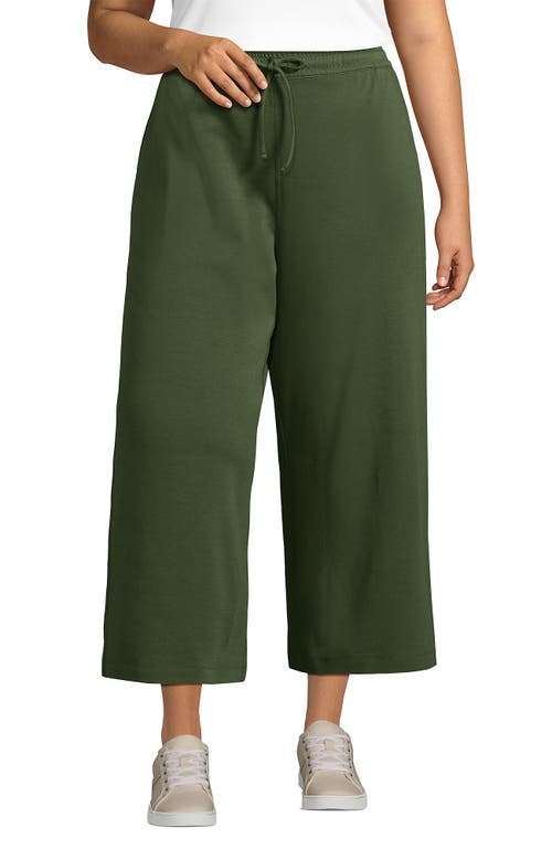 Shop Lands' End Plus Size Sport Knit Elastic Waist Wide Leg Crop Pants In Estate Green