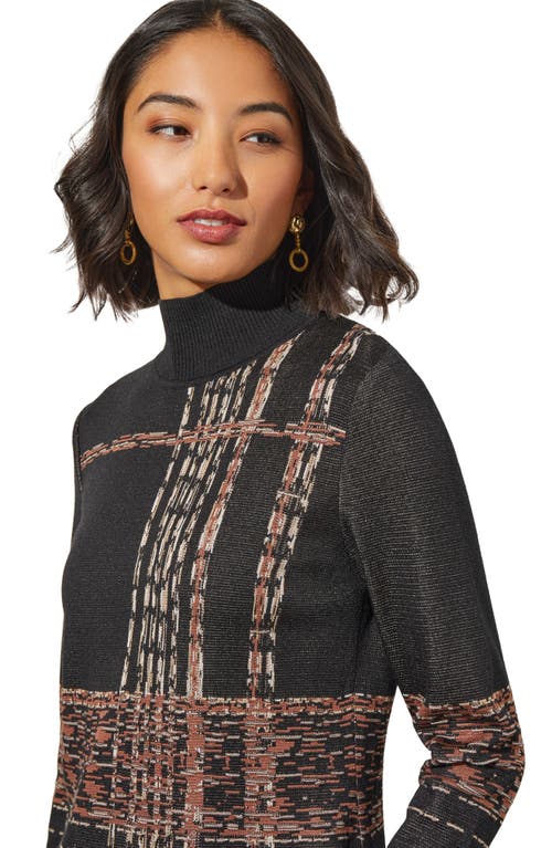 Shop Ming Wang Mock Neck Jacquard Tunic In Black/chestnut/ivory