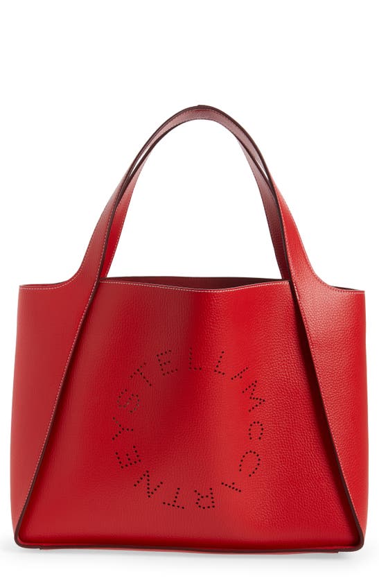 Stella Mccartney Perforated Logo Faux Leather Tote In 6512 Bright Red