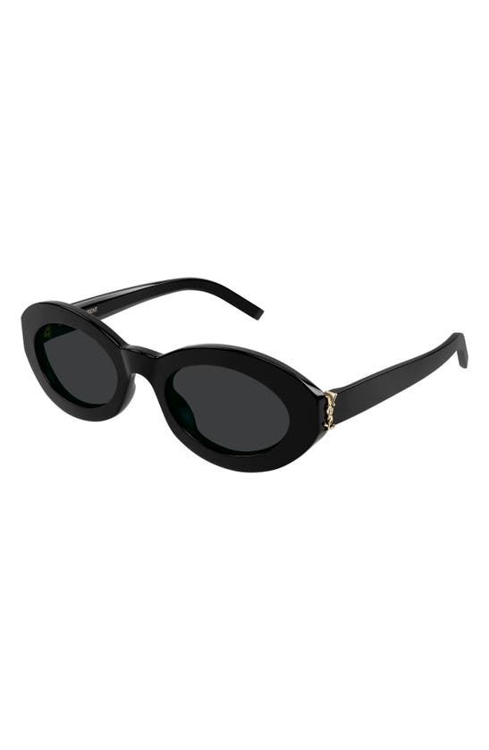 Saint Laurent Oval Frame Sunglasses Metal Hinges In Black