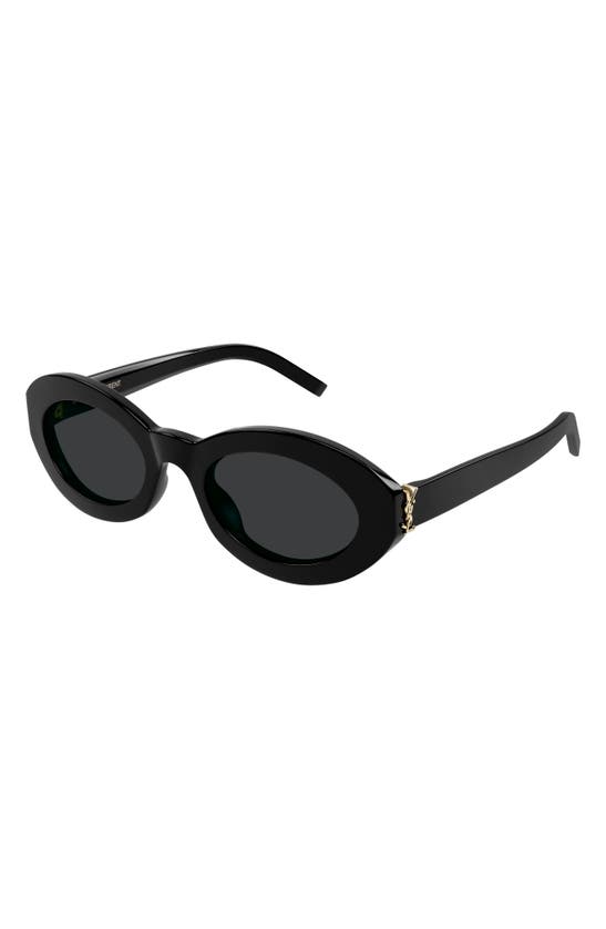 Shop Saint Laurent 52mm Round Sunglasses In Black