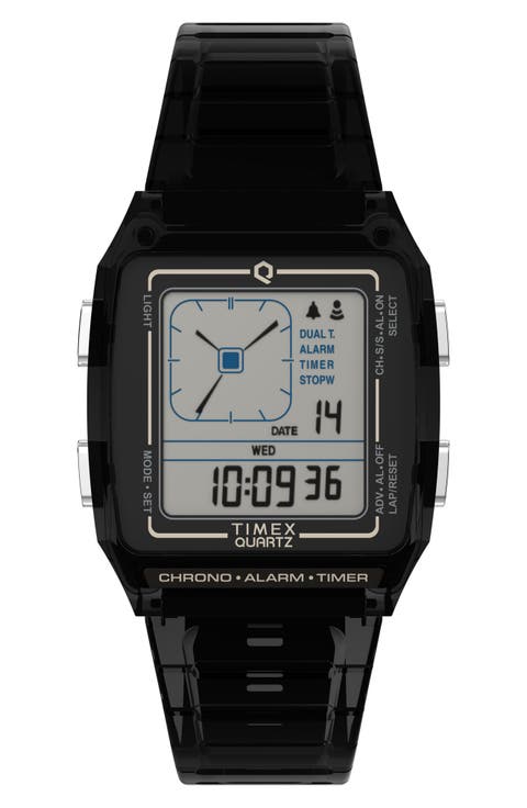 Q Timex Digital LCA Chronograph Resin Strap Watch, 35mm