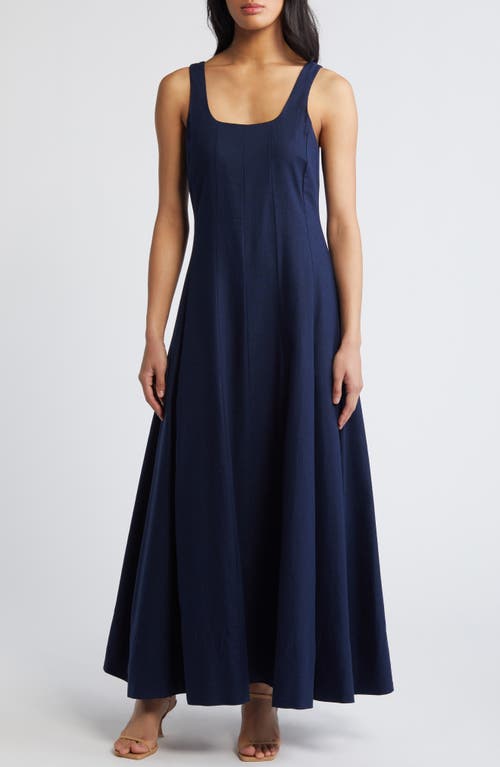 halogen(r) Linen Blend Maxi Dress in Classic Navy Blue