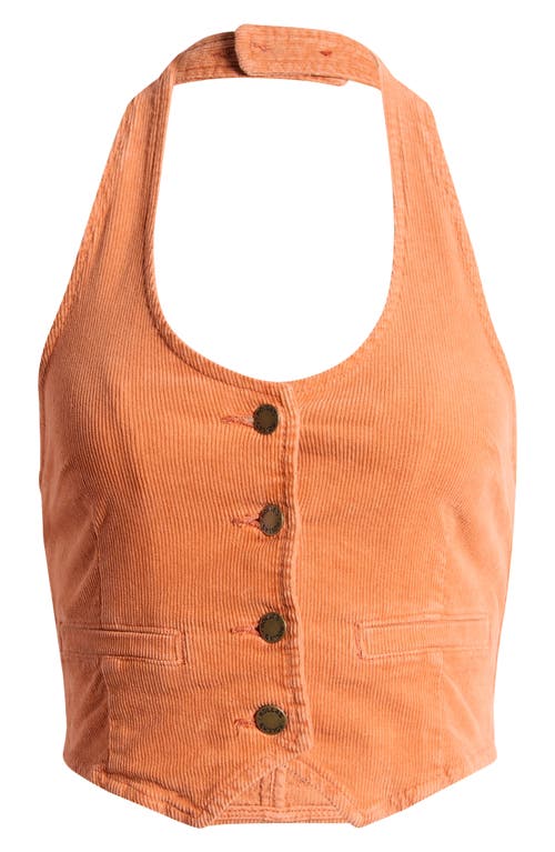 Shop Rolla's Crop Corduroy Halter Vest In Rust