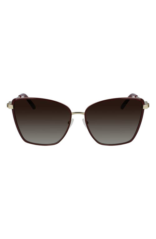 Ferragamo Vara 59mm Rectangular Sunglasses In Gold/burgundy