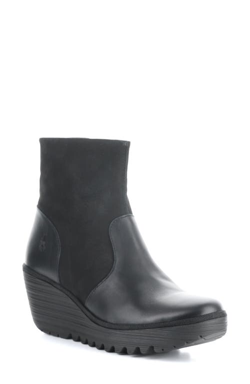 Fly London Yuxi Wedge Boot In Black Dublin/cup