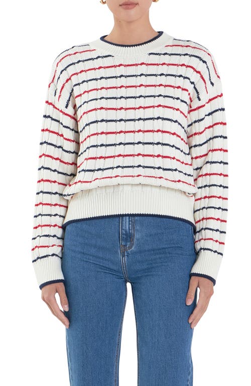 English Factory Stripe Cable Stitch Sweater In Off White