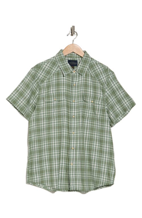 Shop Lucky Brand Western Herringbone Short Sleeve Snap Front Shirt In Green Plaid