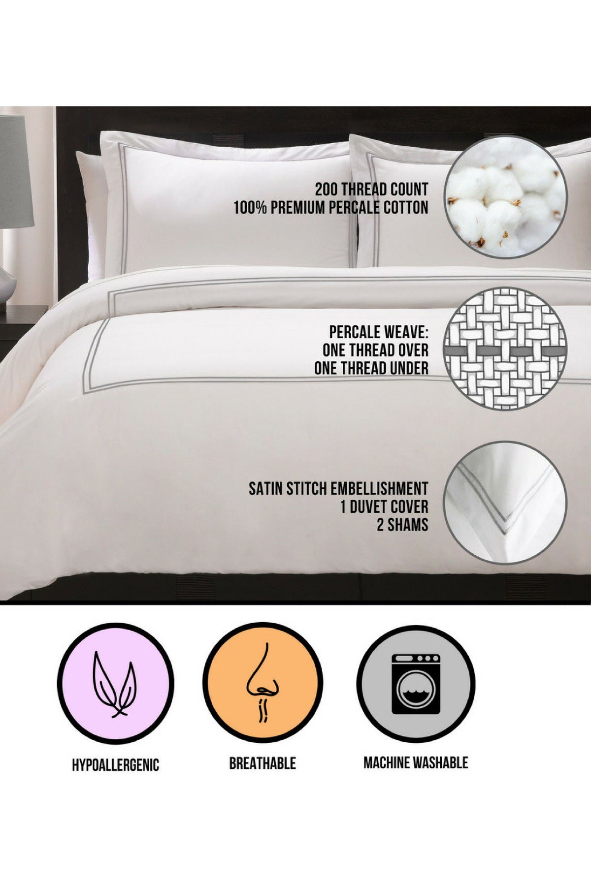 Ella Jayne Black Cotton Percale 3-piece King Duvet Set