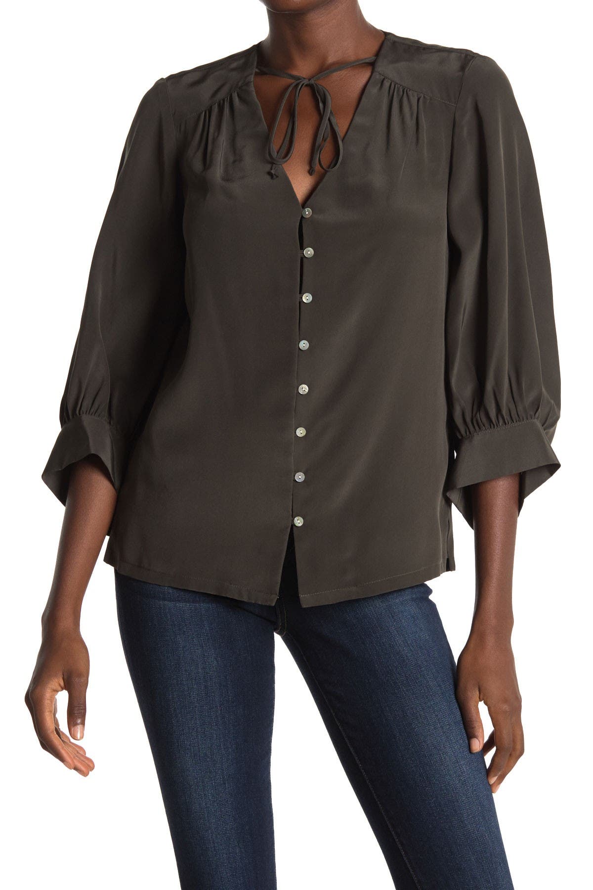 Fifteen Twenty | Tie Neck Silk 3/4 Sleeve Blouse | Nordstrom Rack