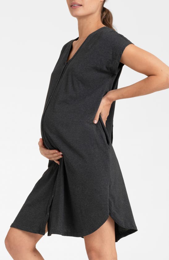 Seraphine Hospital Bag Maternity/nursing Labor Nightgown In Charcoal