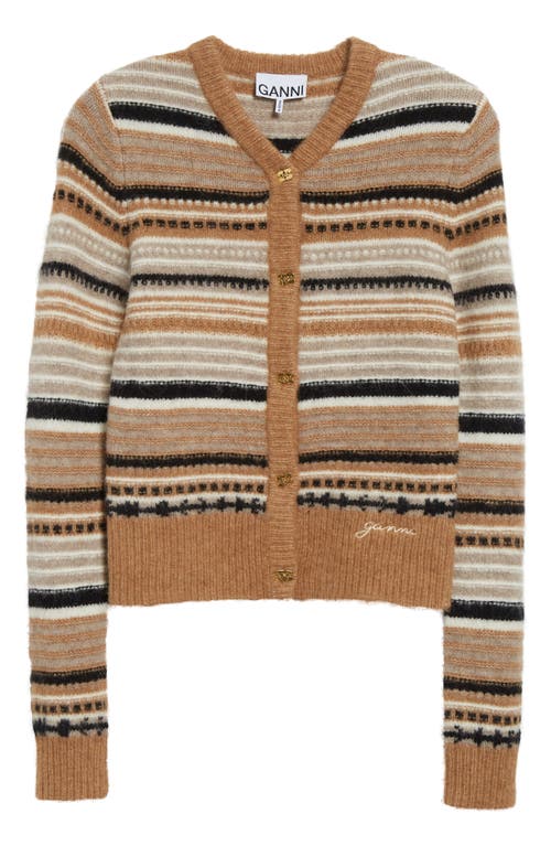 Shop Ganni Mixed Stripe Cardigan In Tigers Eye