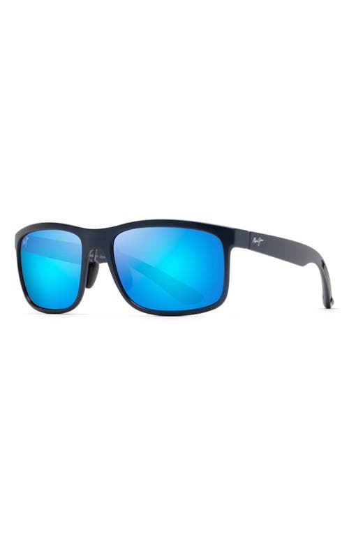 Maui Jim Huelo 58mm Polarizedplus® Rectangular Sunglasses In Dark Blue/blue Hawaii