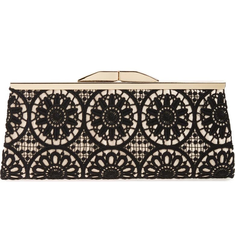 JESSICA MCCLINTOCK 'Sloan' Floral Lace Clutch, Main, color, BLACK/ CHAMPAGNE