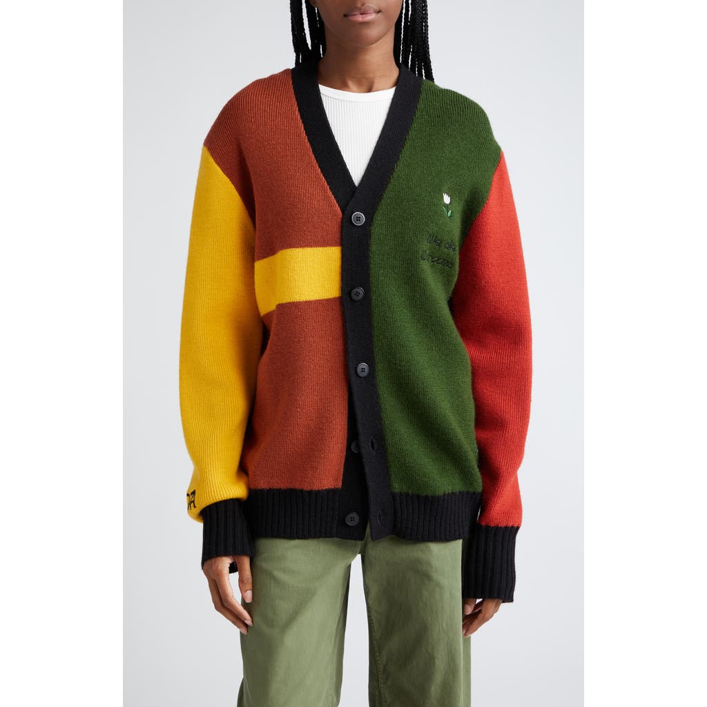House Of Aama Anansi Spider Colorblock Wool Cardigan In Red/green/black