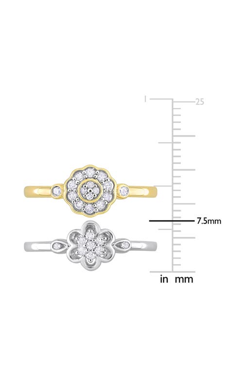 Delmar Set Of 2 Sterling Silver Diamond Flower Rings In Silver/gold