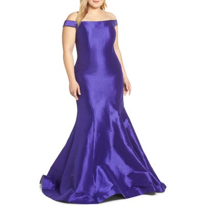 Plus Size MAC Duggal Sequin Trumpet Evening Dress, Purple